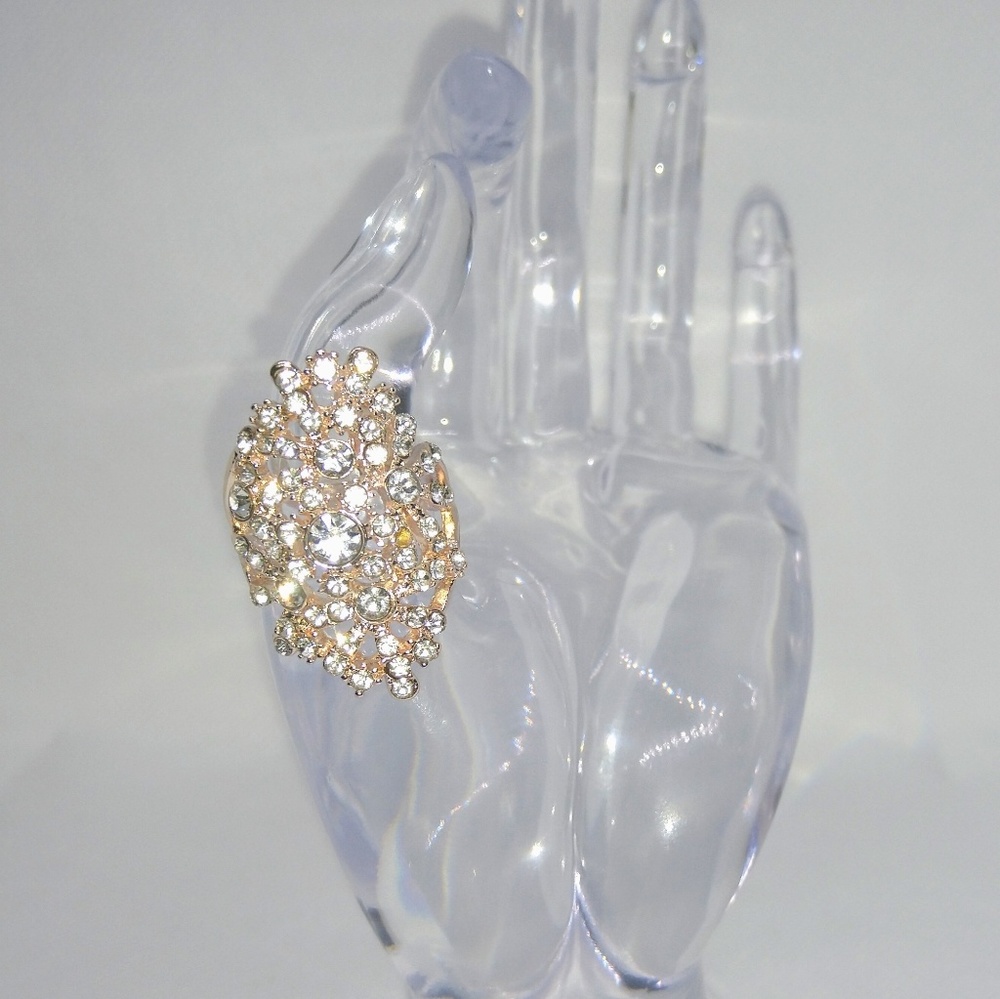 Rose Gold Big Cubic Zirconia Rhinestones Ring
